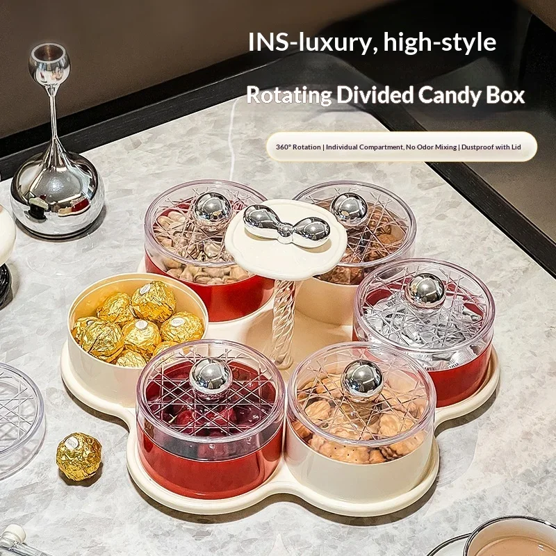 Luxurious PP Solid Color Fruit Box Many Compartments Independent Rotating Discs for New Year Household Food Storage Containers