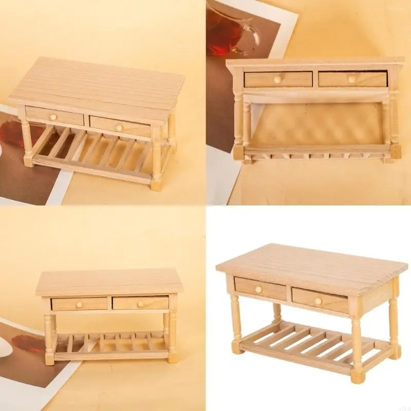 

Detailed 1/12 Dollhouses Furniture Wooden Table With Functional Storage Drawer For Miniature Dining Room Setting A2UB