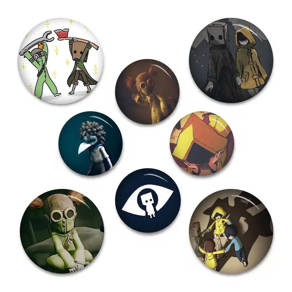 Popular Games Little Nightmares Creative Pins Funny Round Snap-in Brooch Badge Backpack Hat Accessories Jewelry Gifts