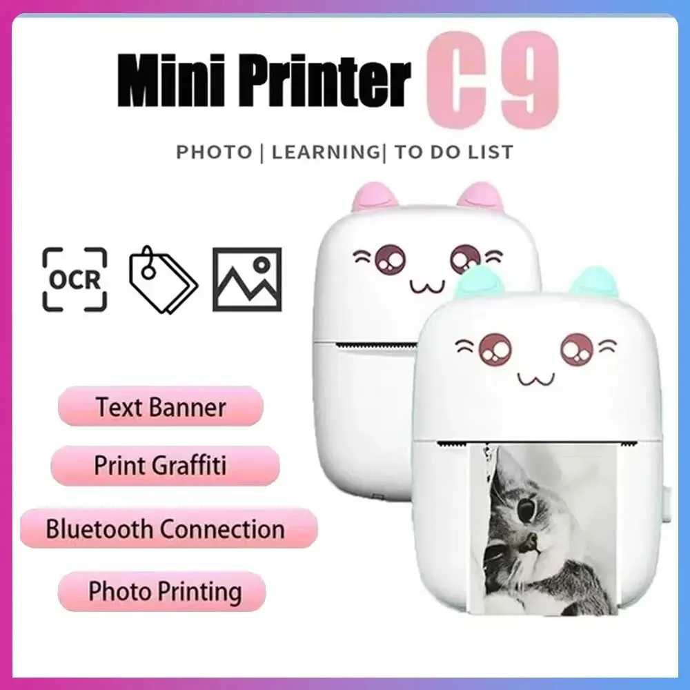 C9 Portable Mini Thermal Printer Wireless BT 200dpi Photo Label Memo Error Problem Print USB Cable Ink-less Print Thermal Printe