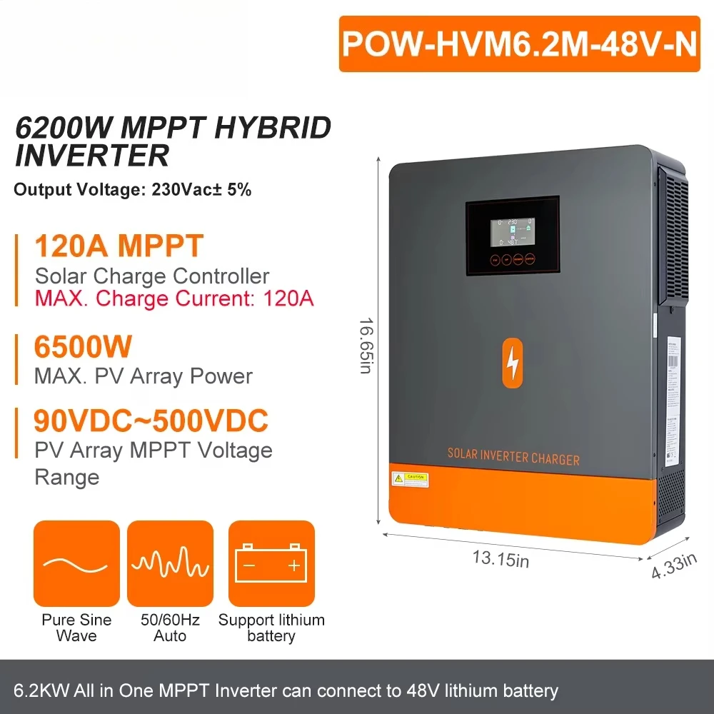 PowMr onda sinusoidal pura 6.2KW 48V y 4.2KW 24V 220V cargador inversor Solar incorporado 120A MPPT inversor Solar híbrido de onda sinusoidal pura
