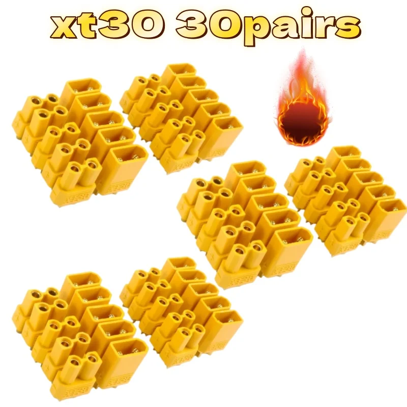 30 paires de connecteurs de balle mâles et femelles jaunes XT30 pour batterie Lipo RC Quadcopter Multicopter, pièces d'accessoires d'avion