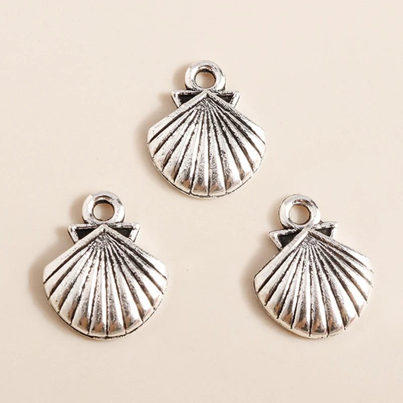 Leslie 50pcs 12*14mm Silver Color Ocean Beach Shell Metal Charms Pendants for DIY Earrings Necklaces Bracelet Jewelry Making