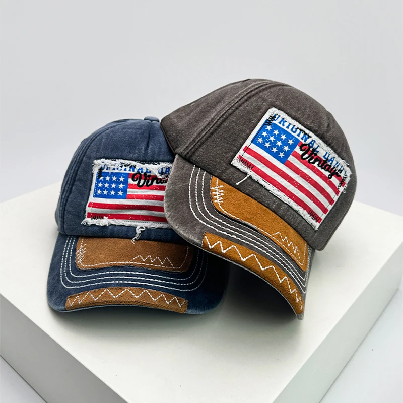 Letter Embroidery Baseball Hats American Vintage Flag Breathable New Unisex Sunshade Versatile Peaked Caps Fashion Distress ins