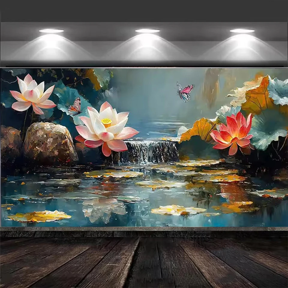 

Большая алмазная живопись настенное искусство дзен украшение розовый лотос бабочка пейзаж вышивка мозаика вышивка крестиком полная дрель домашний декор