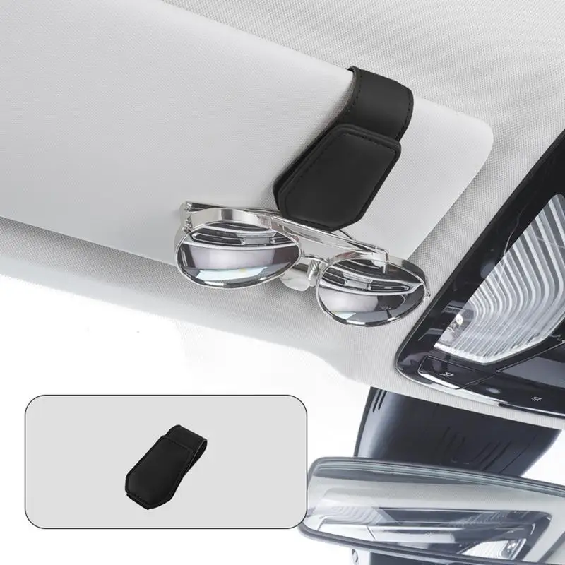 Car Sunglasses Holder Leather Eyeglasses Hanger Sun Visor Glasses Clip Portable Ticket Card Clip Practical Interior Accessories