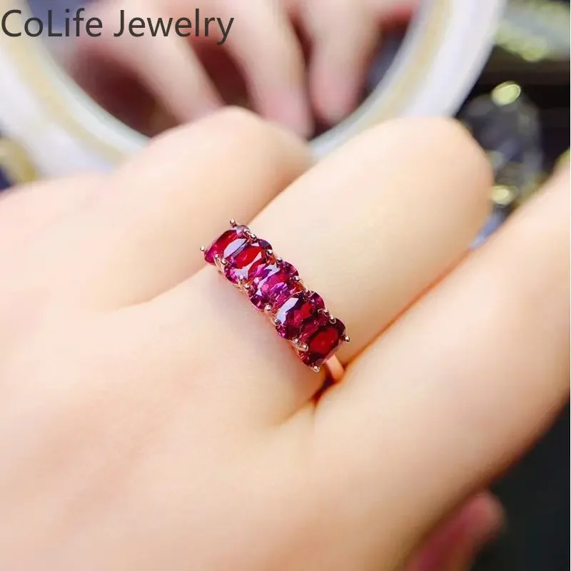 Natural Pyrope Garnet Ring for Daily Wear 4mm*6mm Total 2.5ct VVS Grade Garnet 925 Silver Jewelry Simple Gemstone Band Ring