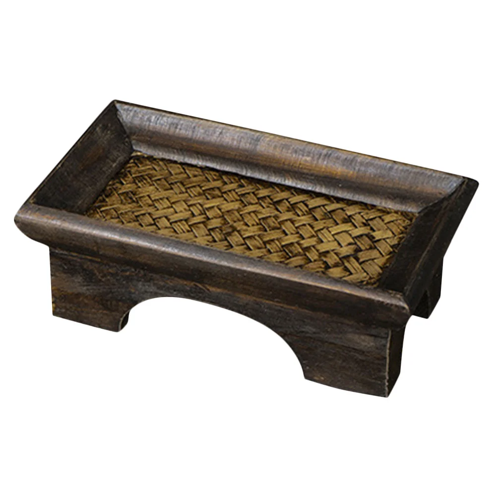 Solid Wood Tea Tray For Serving Food Storage Coffee Mug Snack Water Cup Inside The Bamboo Strips Beauty Salon