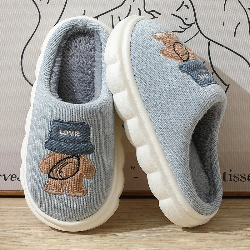 Children Cotton Slippers for Girl Soft Soled Anti Slip Knitted Fabric Plush Slippers Kid Shoe for Girl Winter Shoe House Slipper