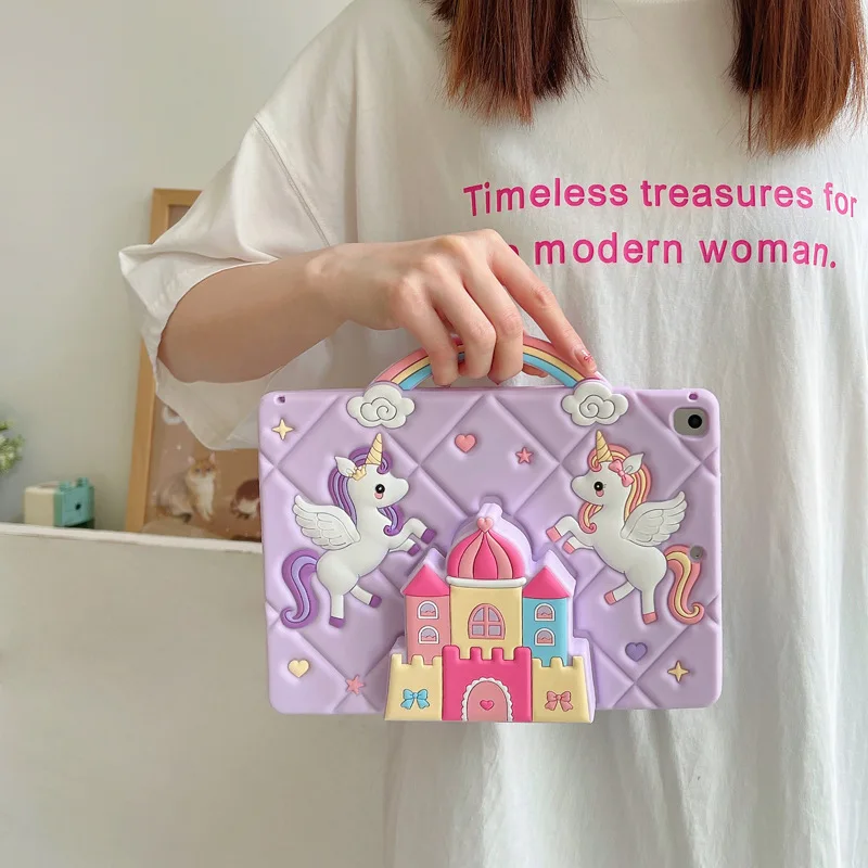 

Unicorn Case For 10th 10.9inch Rainbow Handheld Case 9th/8th/7th 10.2inch IPad Pro 11inch Air6 Mini4/5 Castle Stand Tablet Case