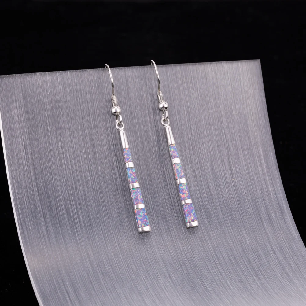 KONGMOON Camber Surface Stick Shape Lavender Purple Fire Opal Jewelry for Women Dangle Drop Earrings
