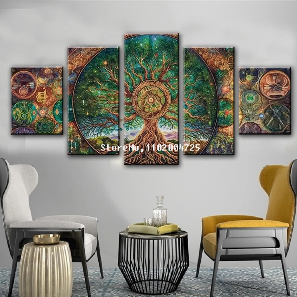 Wonderland Tree of Life Diamond Painting 5 Panel DIY Cross Stitch Full Diamond Embroidery Mosaic Norse Landscape Home Decoration