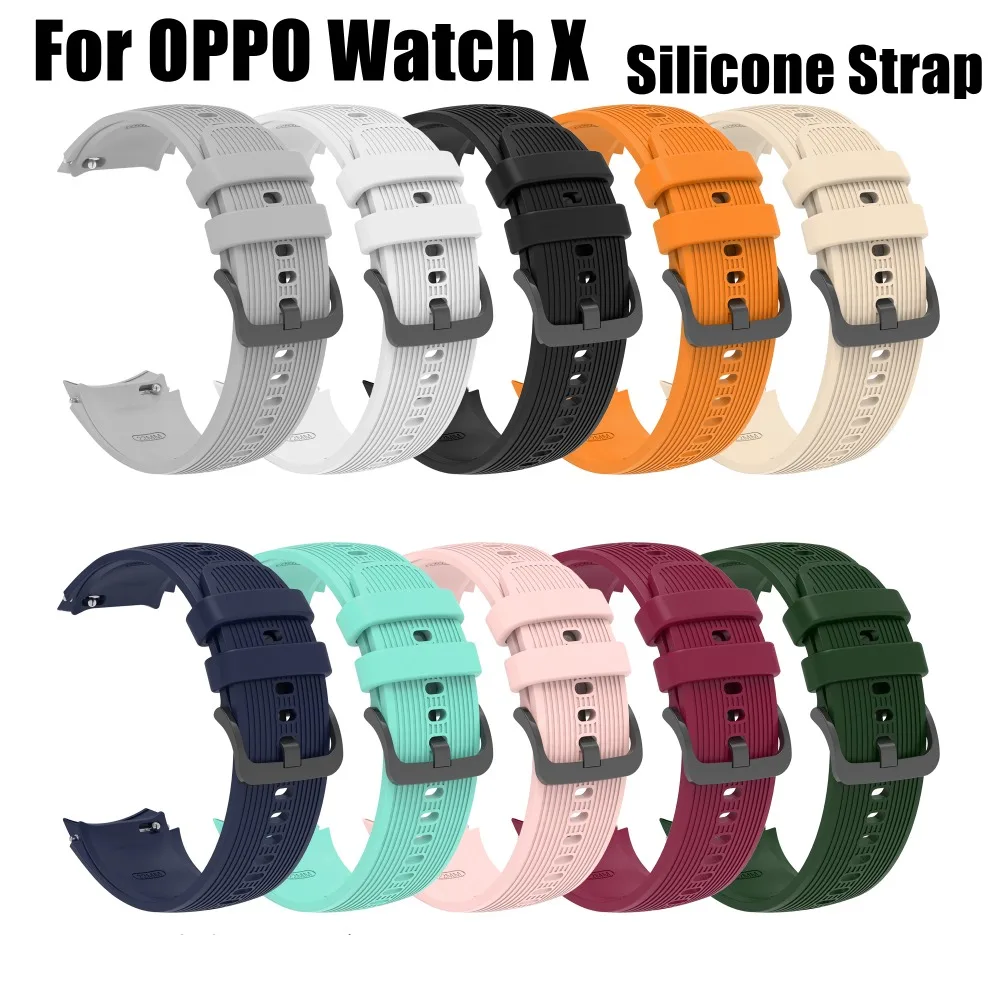 

New Stripe Pattern Watch Strap for Oppo Watch X Replacement Needle Buckle Silicone Watchband for Oppo Watch X Watch Bracelet