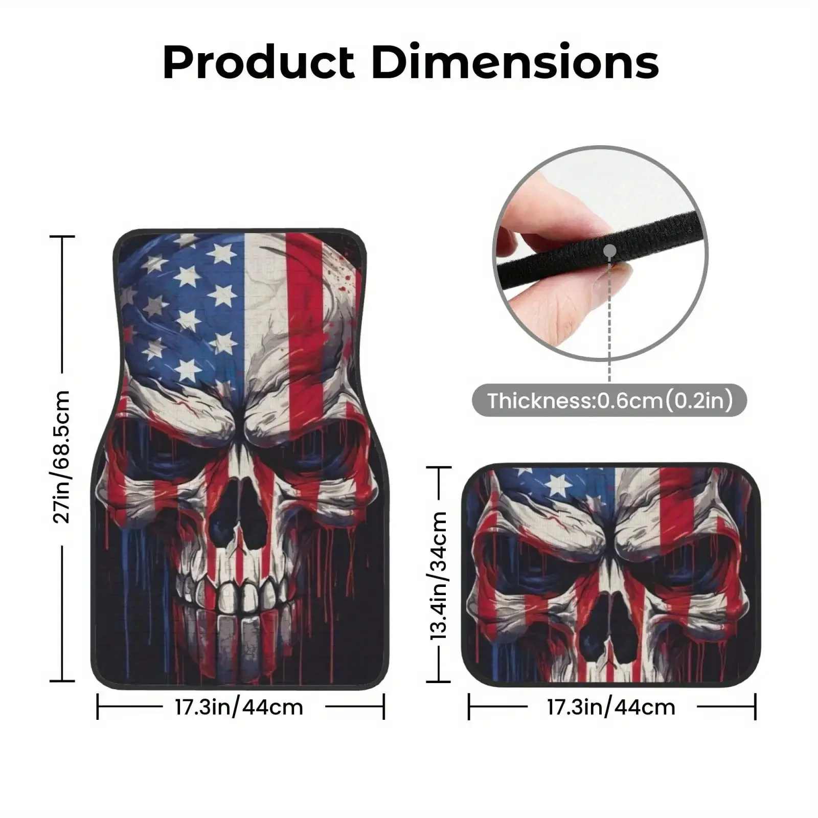 4pcs Universal Car Floor Mats - Skull Print, High-Density Material, Wear-Resistant And Easy To Clean, All-Season Use, Simple Ins