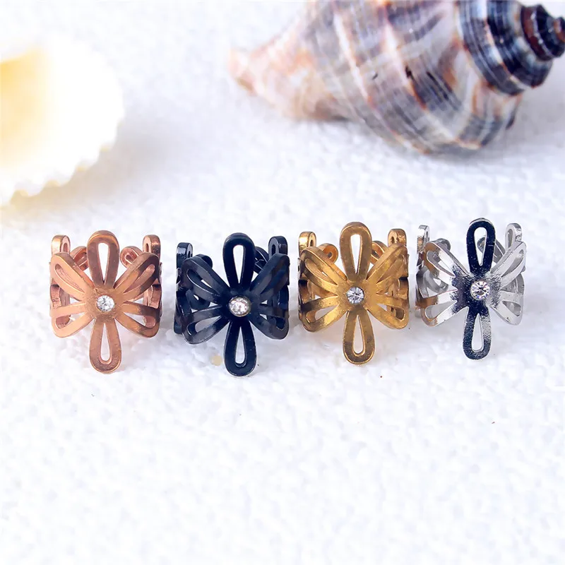2pcs High Grade Flower Stainless Steel Earrings Fashion Hollow Geometric Clip Ear Cuffs Jewelry Party Gifts For Women Men