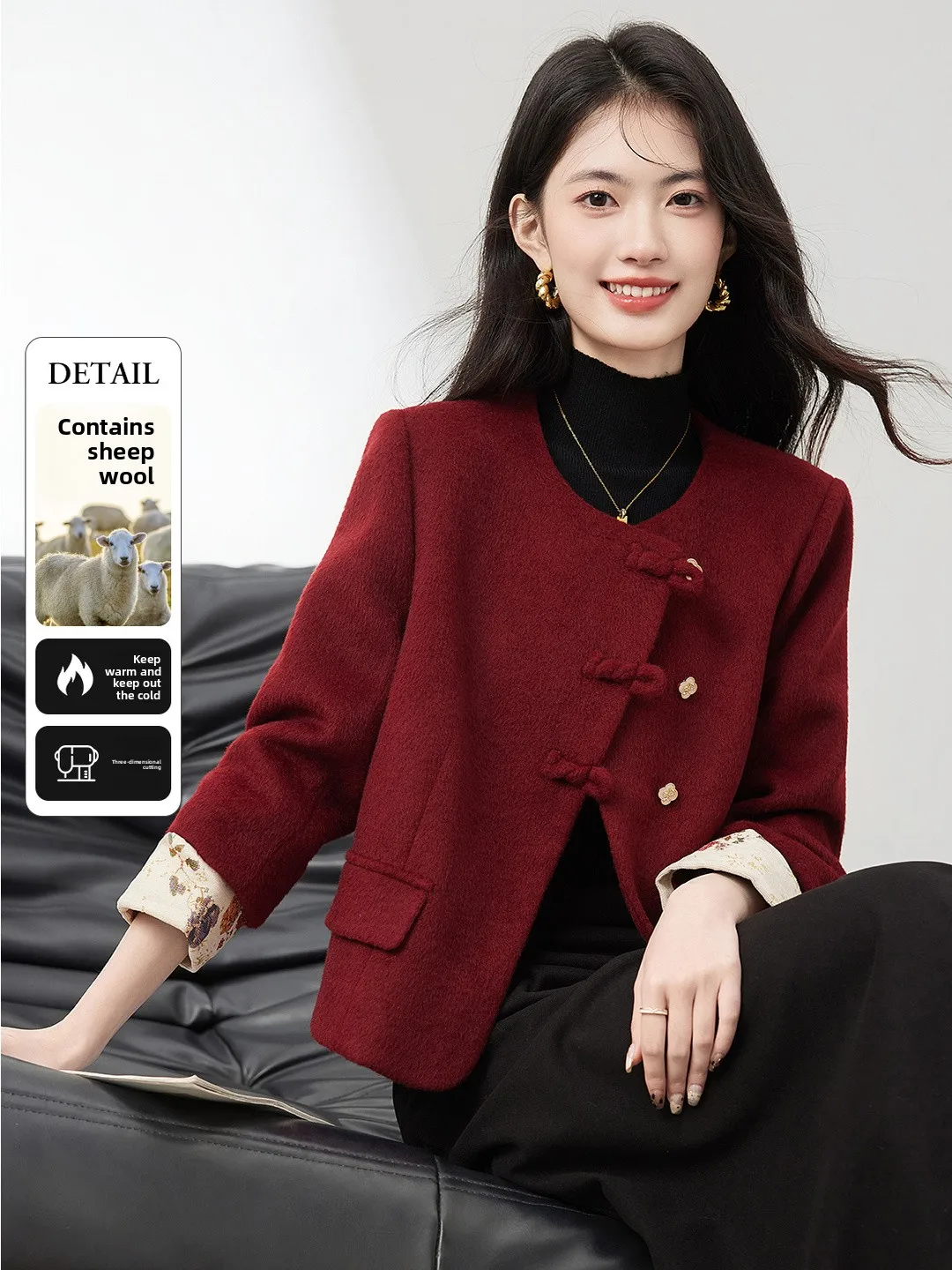 

Модное красное короткое пальто Xin Fei Yu: Новинка в китайском стиле для женщин, осень-зима, молодежное, теплое, повседневное