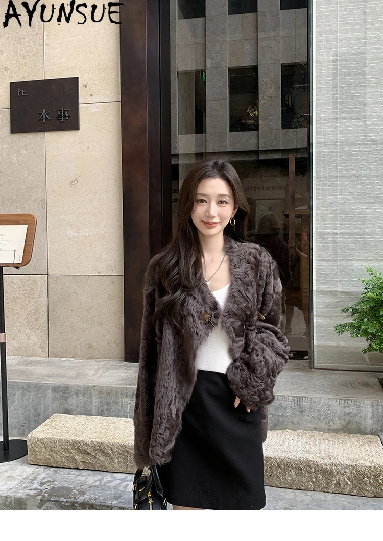 AYUNSUE 2025 새로운 Shearling Jacket 여성 100% 천연 양모 자켓 여성 의류 럭셔리 짧은 느슨한 모피 자켓 Abrigo Mujer