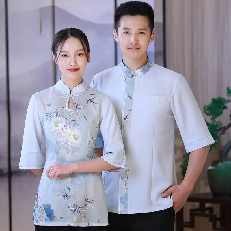 

Summer Breathable Short Sleeve Women Waiter Uniform for Restaurant Hot Pot Barbecue & Cake Stores