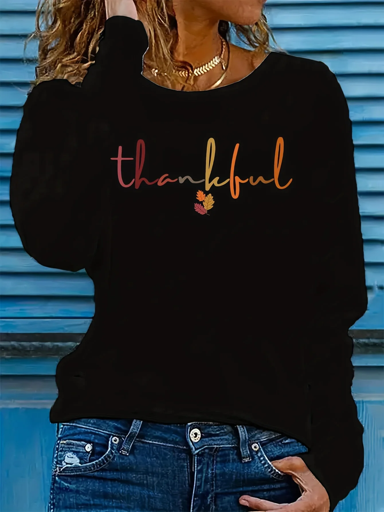 

Женская повседневная футболка с длинным рукавом — осенний топ на День Благодарения с благодарственными надписями и принтом листьев теплого оранжевого, коричневого, бежевого цвета