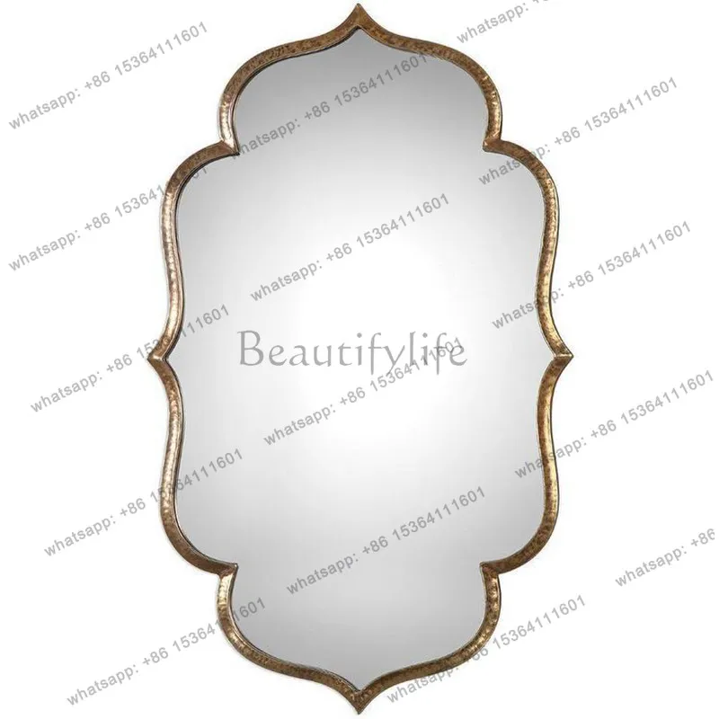 LS French Minimalist Irregular Vanity Mirror Wall-Mounted Light Luxury Home Entry Vintage Makeup Mirror Wall-Mounted