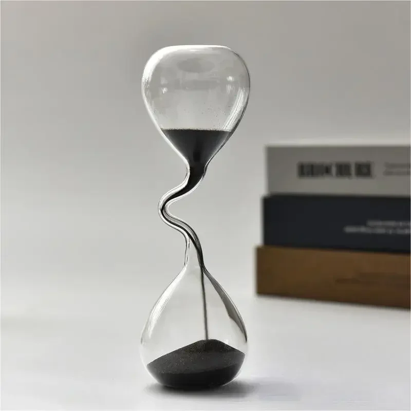 

Curve Design Black Hourglass Modern Style Home Decor Accessories Glass Craft Simple Interior Table Ornament Aesthetic Sand Clock