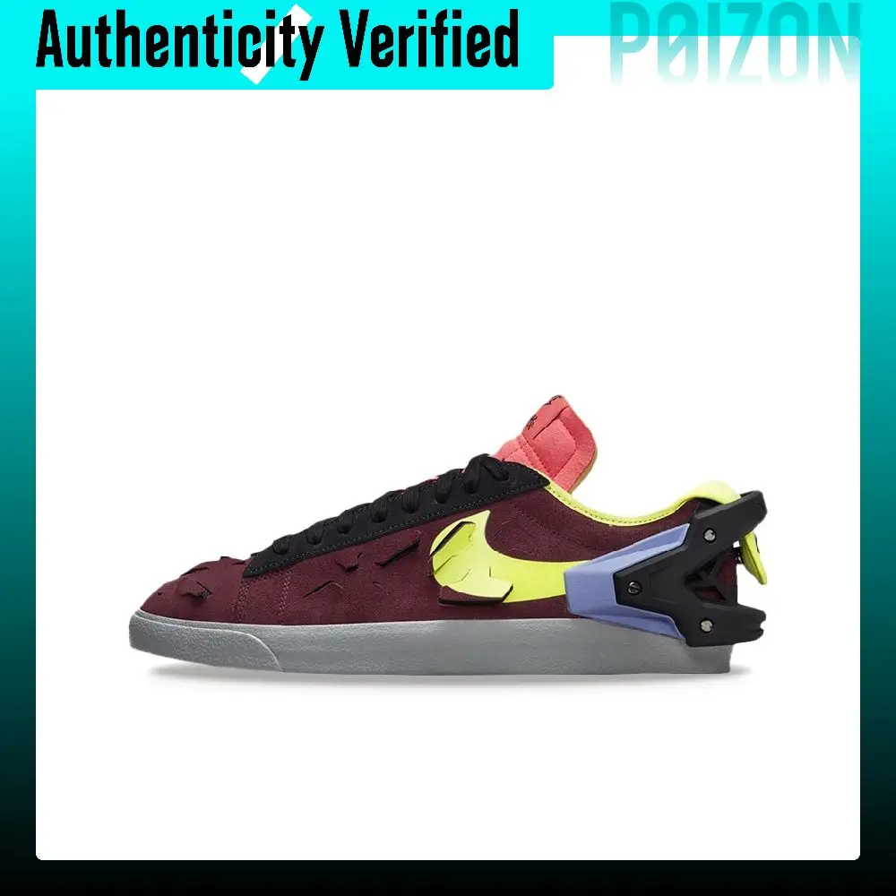 Nike Blazer Skate Shoes Unisex Low-top Burgundy/Neon Yellow DN2067-600