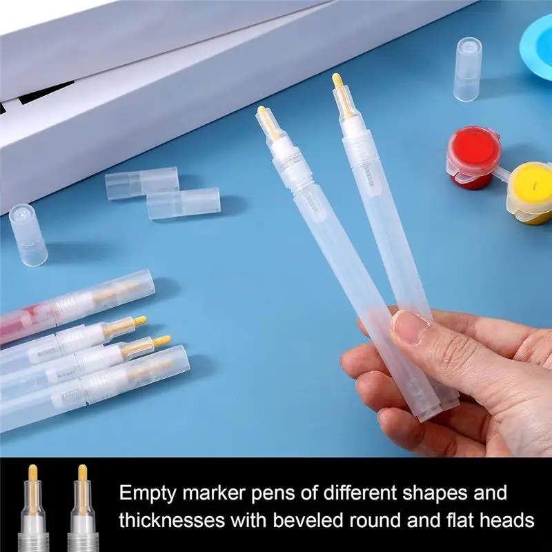 A21I-Round Tilted Flat Head Refillable Paints Marker, Acrylic Paint Markers, 6 Pcs Empty Markers, Fillable Paint Touch Up Pen - view 3