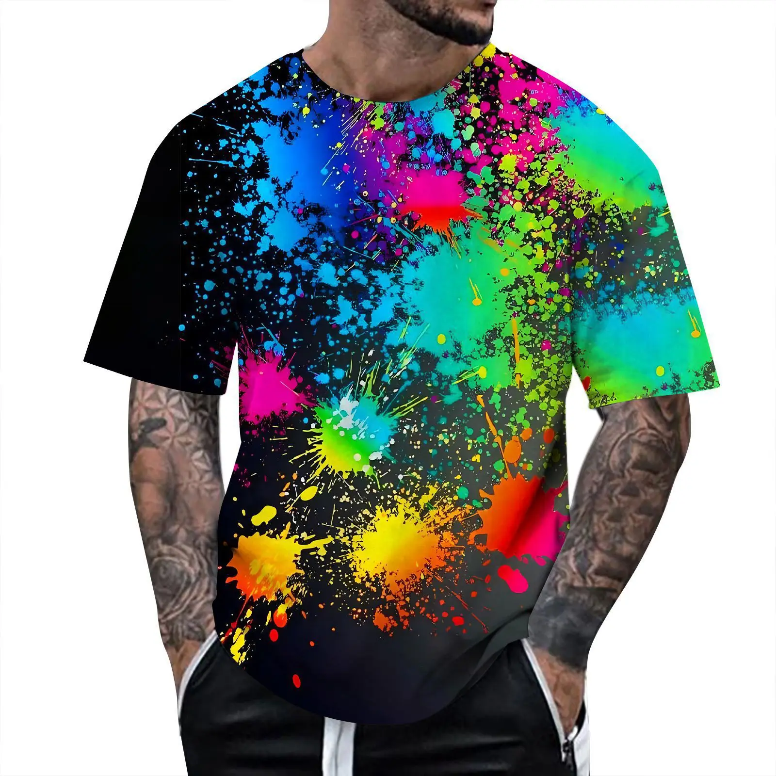 Summer Color Tie-dye T-Shirts Splashed Ink 3D Print Men Women Short Sleeve Round Neck T Shirt Harajuku Y2K Top Tees Man Clothing