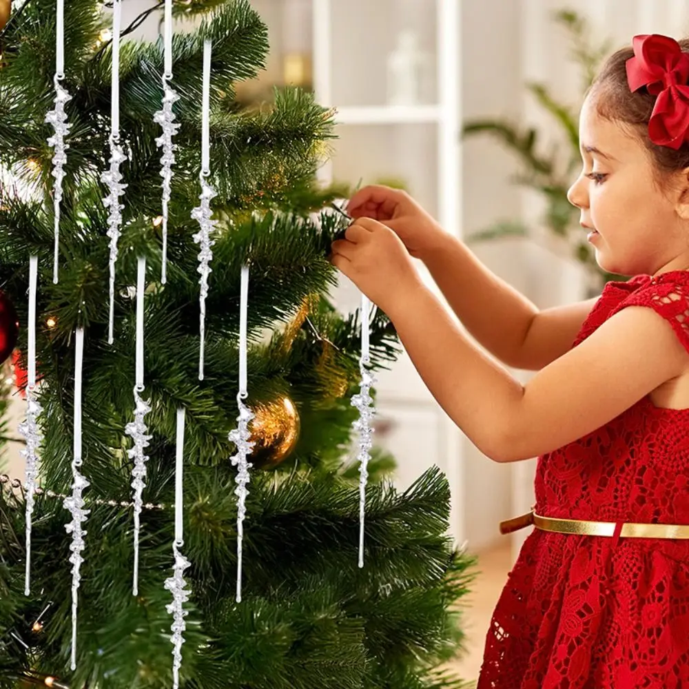 5/12개 투명 크리스마스 장식 펜던트 눈송이 구슬 별 파티 용품 드롭 장식품 아크릴 축제 기념품