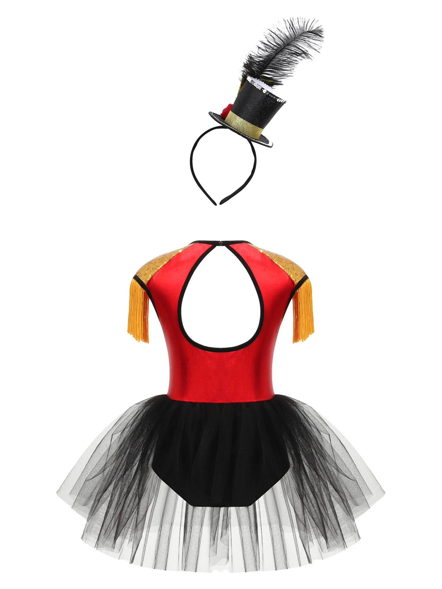 Kids Girls Circus Ringmaster Costume Ringleader Showman Dance Stage Performance Tutu Dress Leotard Halloween Cosplay Uniform