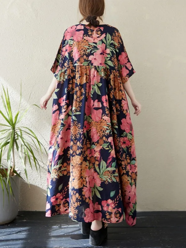 n Long Dr Sommer Neu Plus Size Ort Sve Round Ne Print Dr Robe Simple Faion Plus Size Damenbekleidung