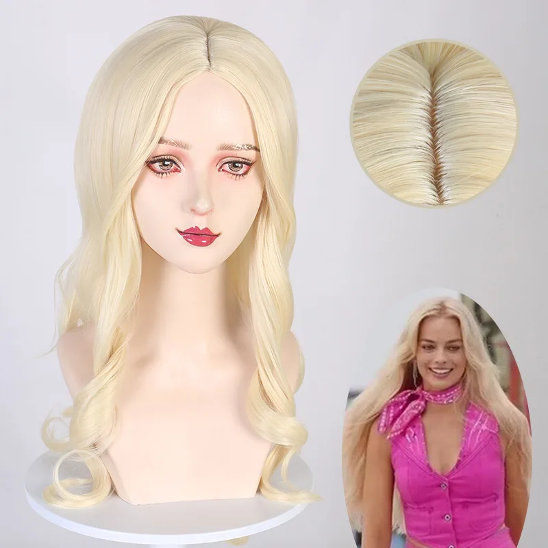 Peruka Barbie długa peruki blond dla kobiet codzienna impreza luźna syntetyczna włosy typu Body Wave peruka dla dziewczynek Halloween Cosplay