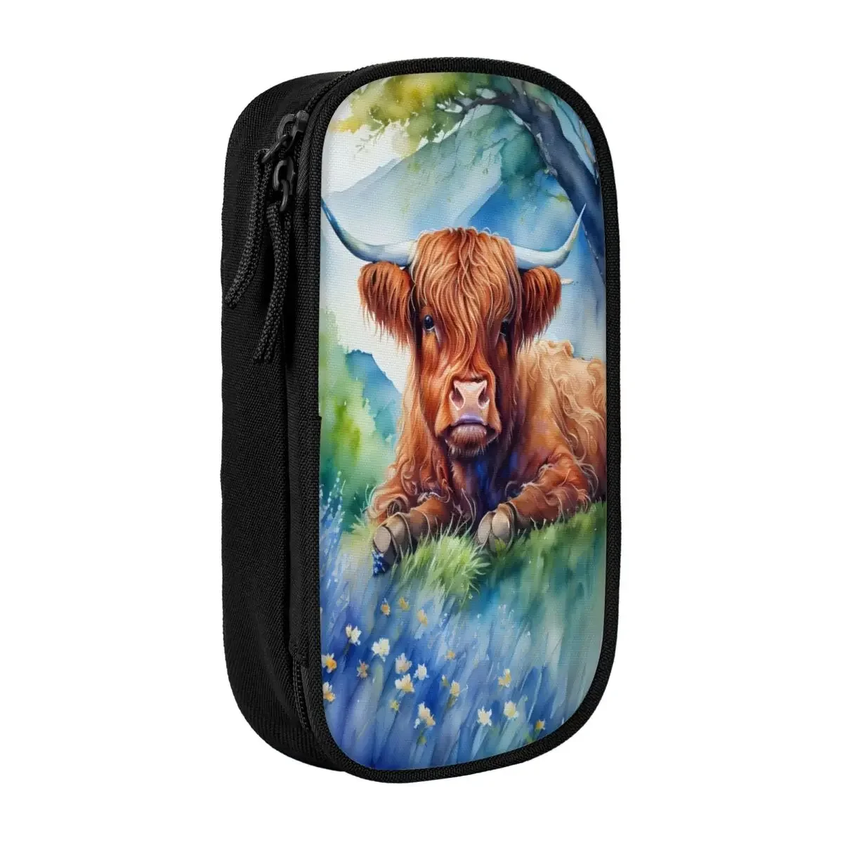 Custom Highland Cow And Flower Cute Pencil Case Girl Boy Large Capacity Pencil Box School Accessories