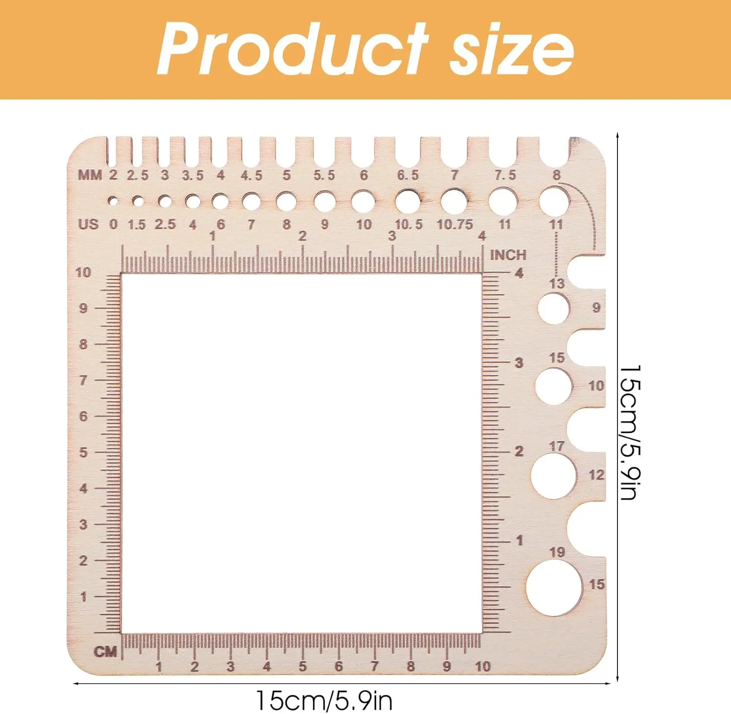 Wooden Rulers Crochet Stitch Counter Spinner Yarn Measure Needle Gauge Swatch Ruler for Knitting Crochet Gauge Measuring Tool