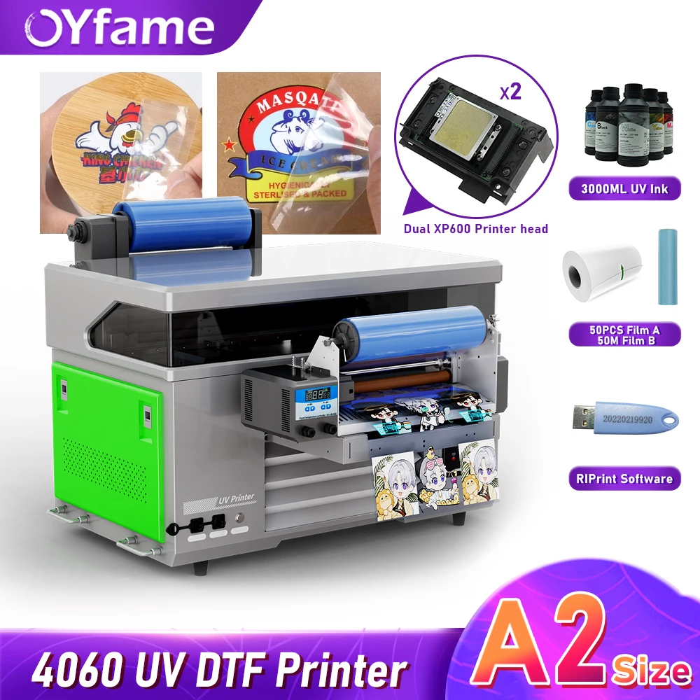 OYfame A2 UV Dtf Printer 2 in 1 Print and Lamination Cup Cellphone Case Mugs Bottles Transfers Printer Varnish Uv Dtf Printer