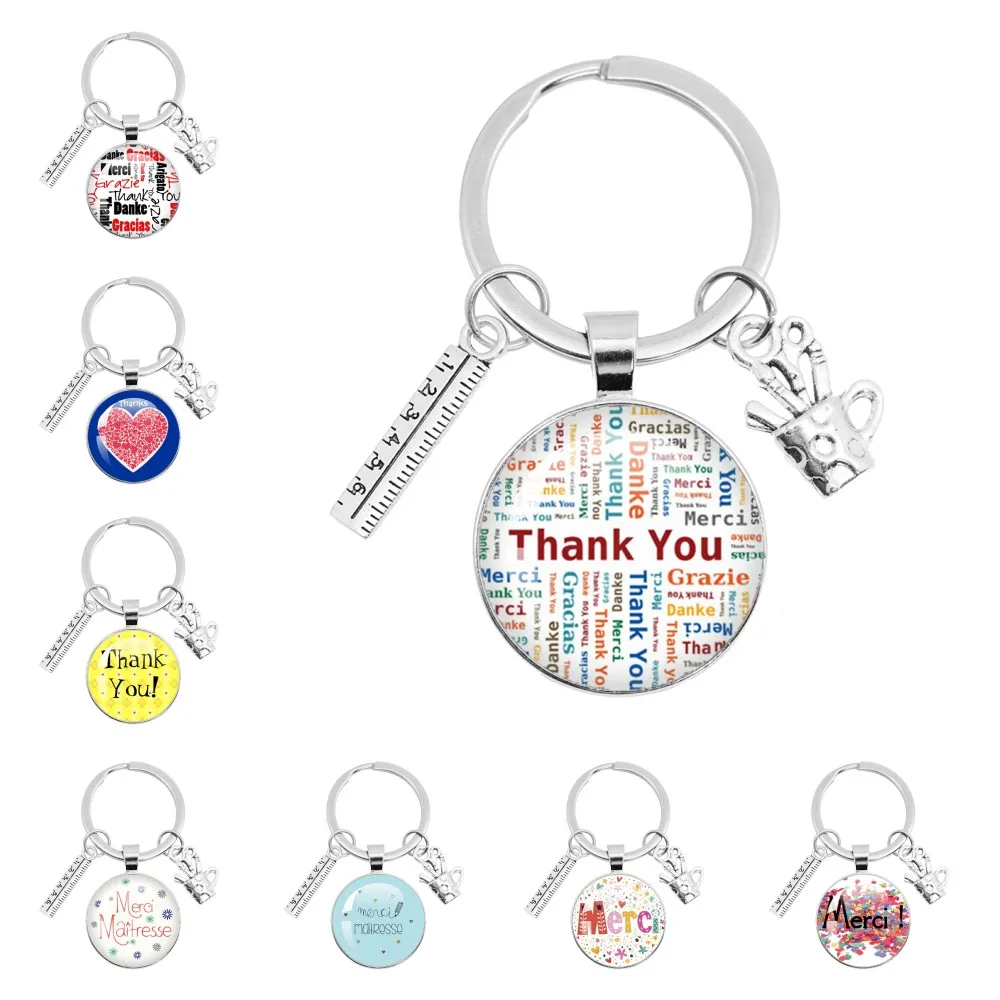 Teacher's day French Merci Maitresse Gifts Thank You Keychain Ruler And Pen Holder Pendant Custom Keychain Gift