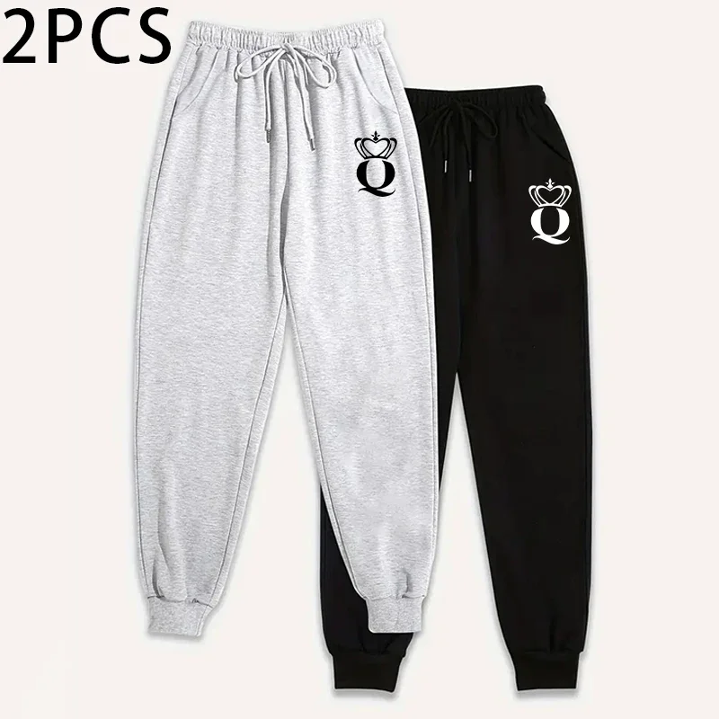 Queen Print Women Two Piece Sweatpants Set Modern Jogging Pants Soft Lounge Trousers 2025 Autumn Winter Comfort Fit Casual Pants