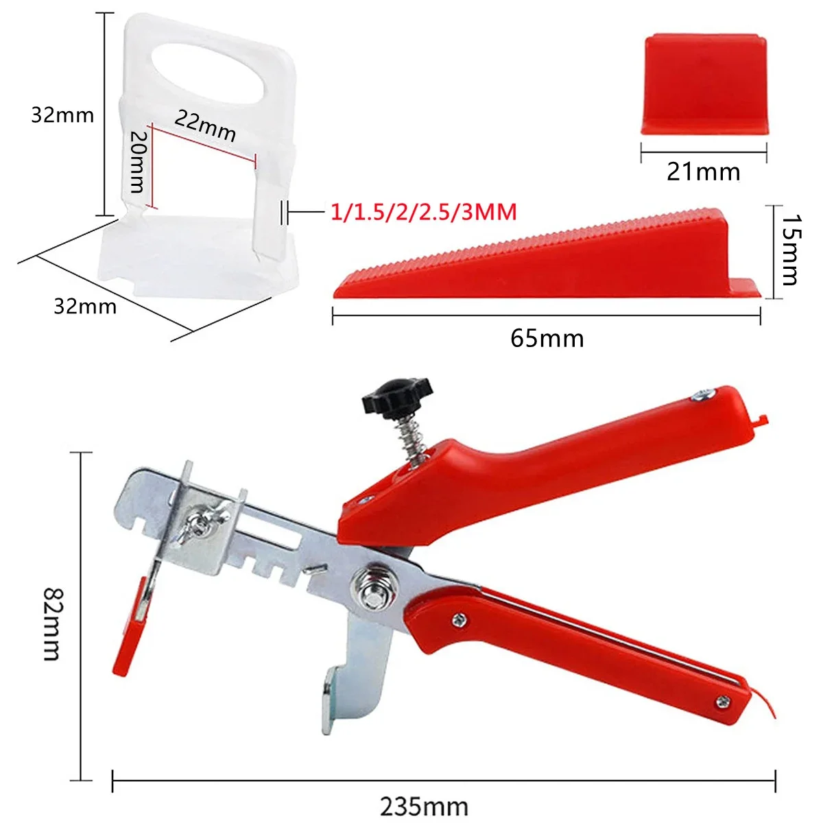 501Pcs Tile Leveling System 1/1.5/2/2.5/3MM Tiles Leveling Tool Kit with 400Pcs Tile leveler Spacers Clip+100Pcs Wedges+1 Pliers