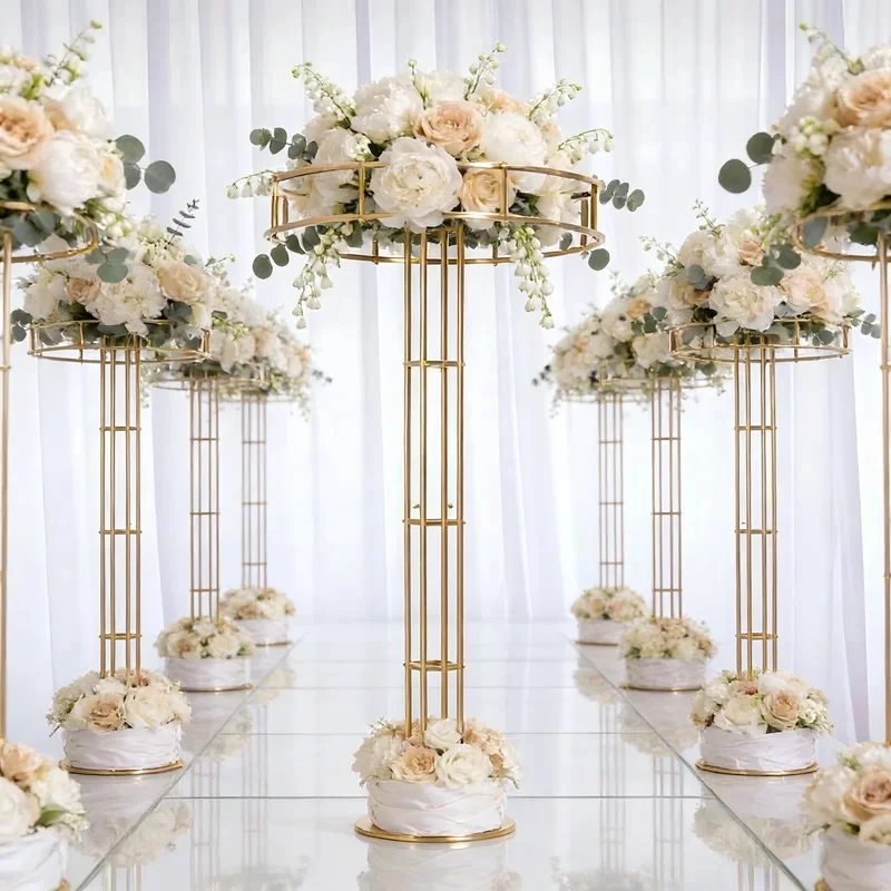 Shiny gold 47.24in center decorative flower stand, perfect for wedding parties, stage openings, and family dining tables.