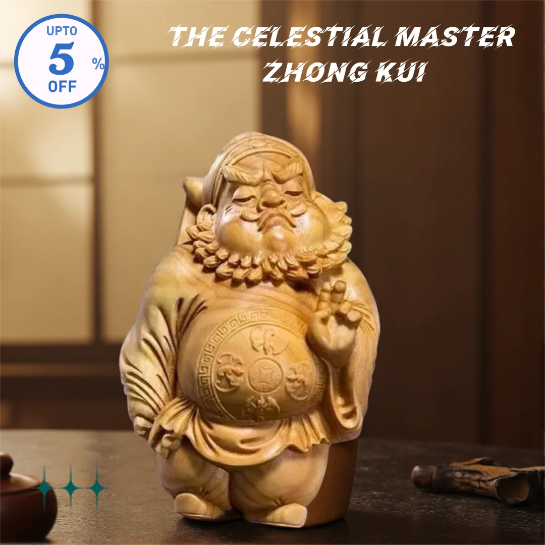 Tianshi Zhongkui escultura em madeira maciça ornamentos, modelo pequeno, atrair riqueza, afastar os maus espíritos, decoração do caráter, presente