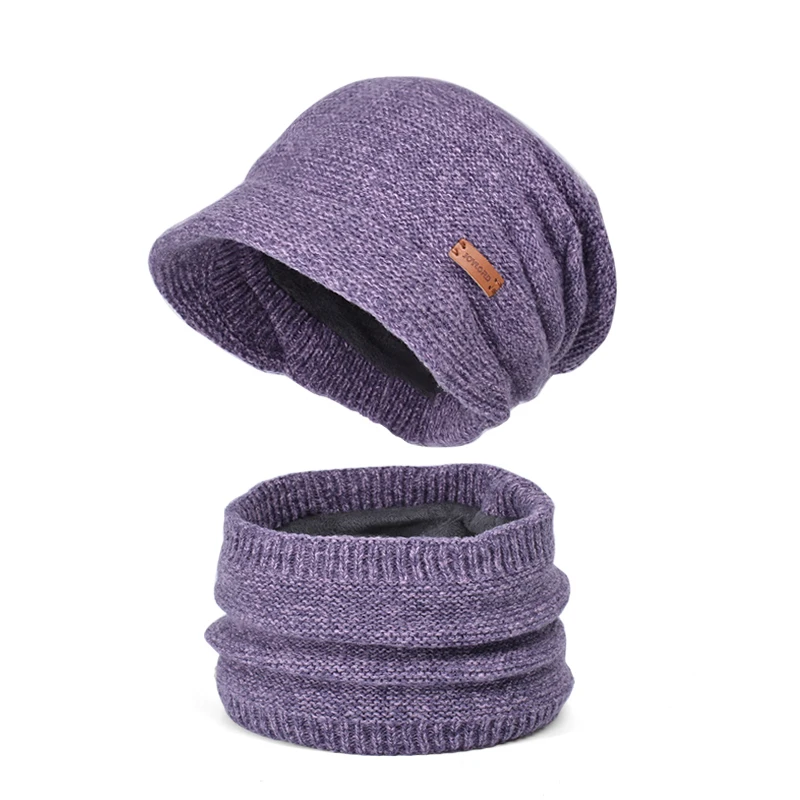 Xinbaoguan 100% Acrylic 8416 Winter Warm and Fleece Cold Protection Set for Women with brimmed Ear Protection Knitted Wool Hat
