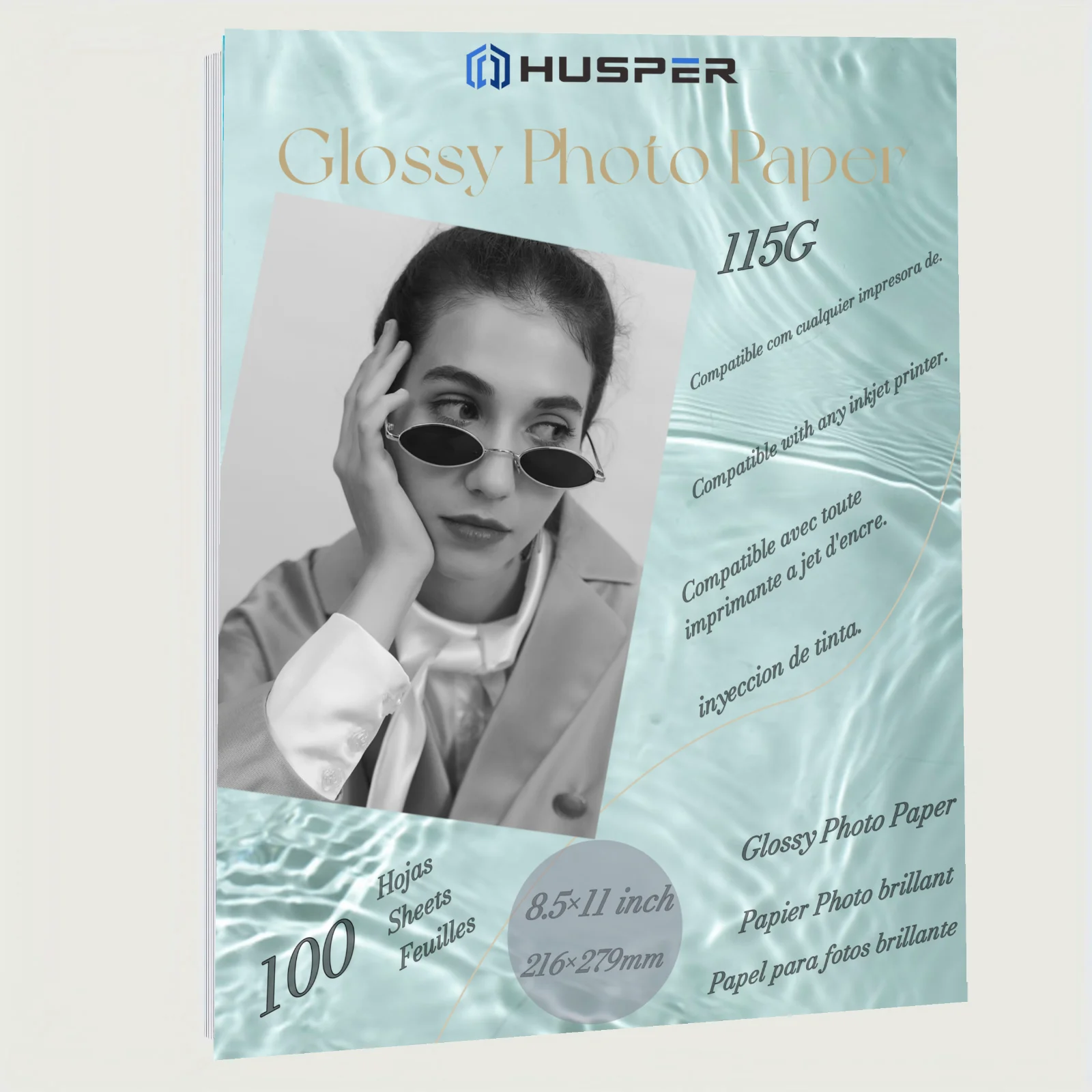 

HUSPER 115G 8,5 × 11 дюймов, 100 листов глянцевой фотобумаги для струйной печати