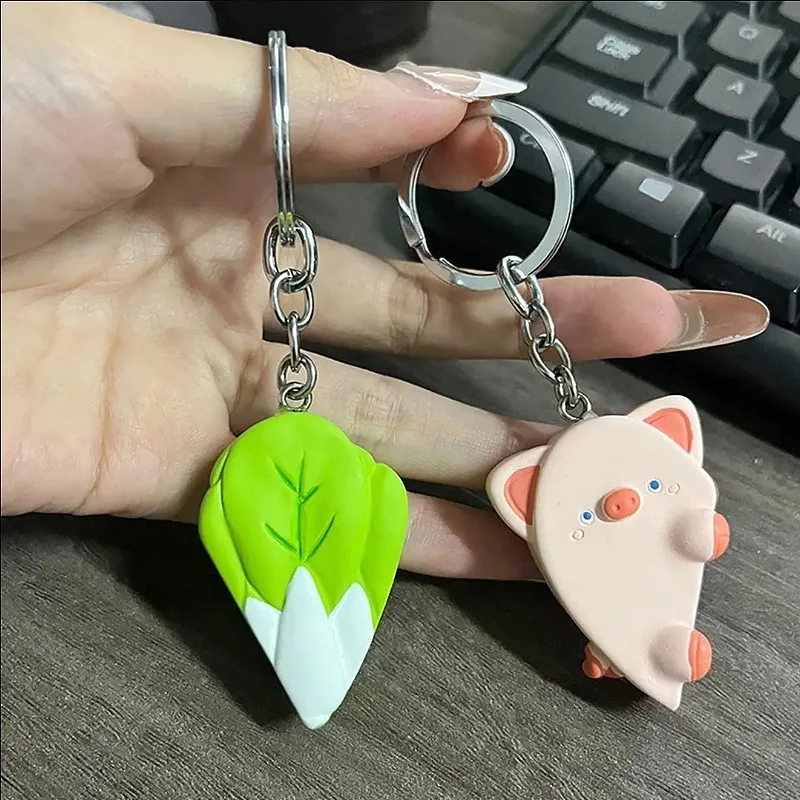 Cartoon Lovers Cute Pig Arch Cabbage Keychain - Love Combination Keychain Couple Style School Bag Hanging Decoration