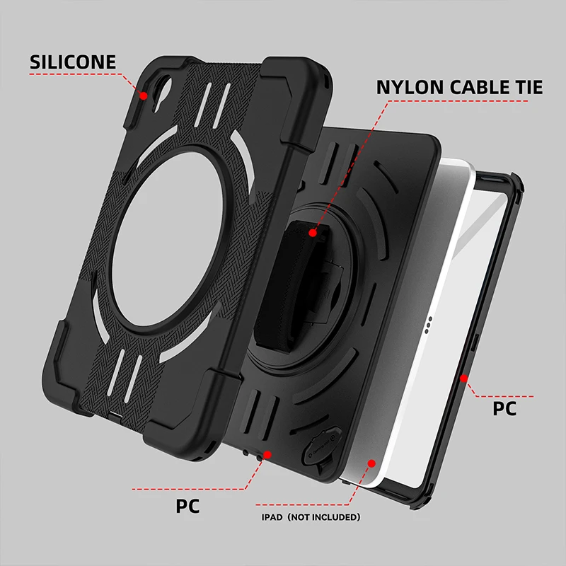 For iPad (A16) Case 11th/10th Generation 11Inch/10.9 Inch 2025/2022 Waterproof 360° Rotating Stand/Hand Strap Protective Cover