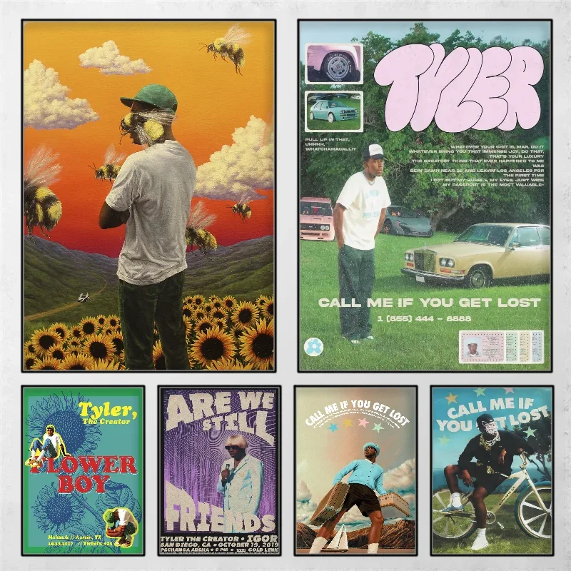 Rapper Tyler The Creator Flower Boy Posters Wolf Poster Self-adhesive Art Waterproof Paper Sticker Coffee House Room Wall Decor