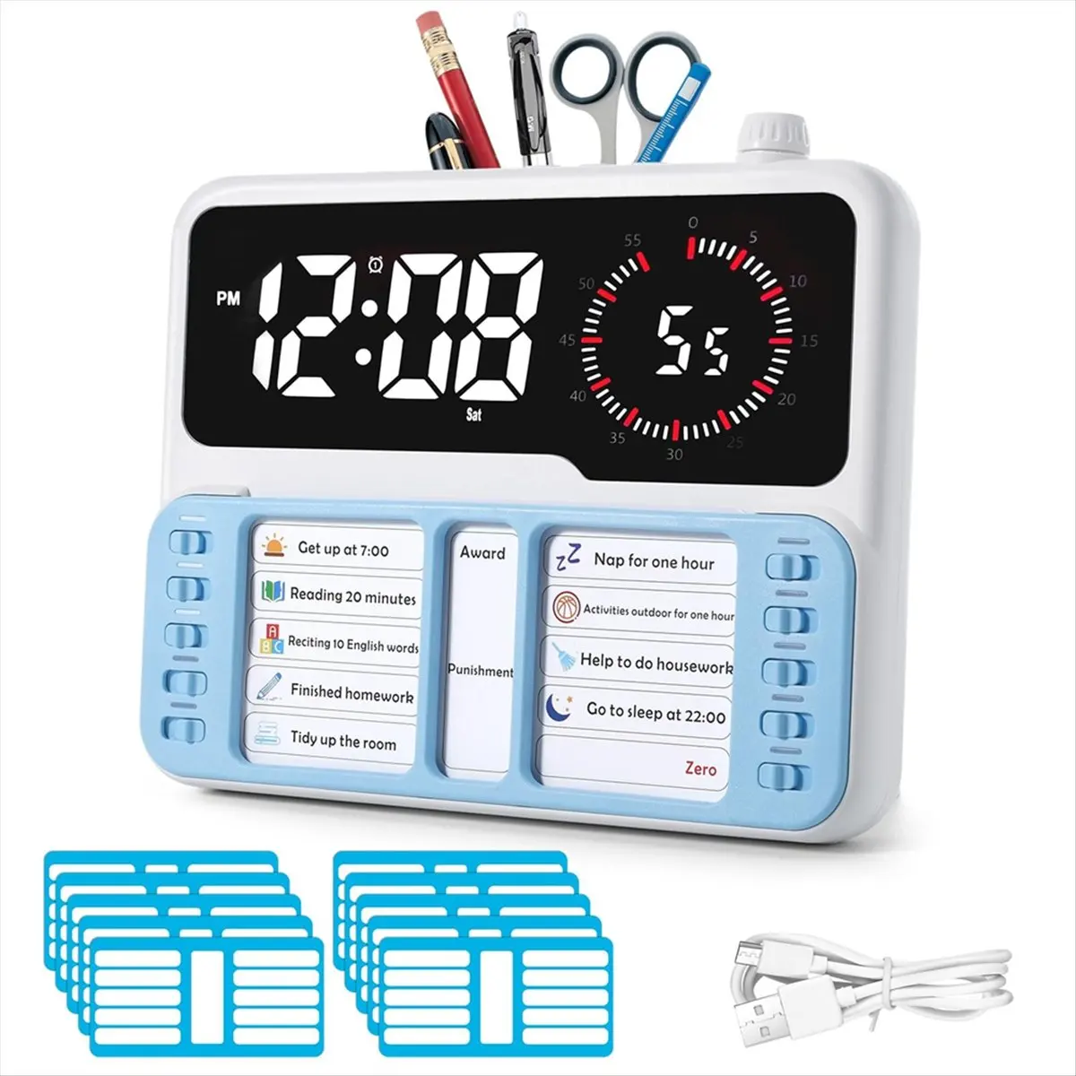 A20M Visual Timer for Kids - Autism & ADHD Time Management Tool with Digital Alarm,Task Chart Planning Board
