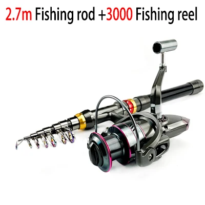 1,8-3,6 m koolstofvezel hengel en molen combo super harde telescopische hengel spinning molen kit maximale weerstand 3-8 kg pesca