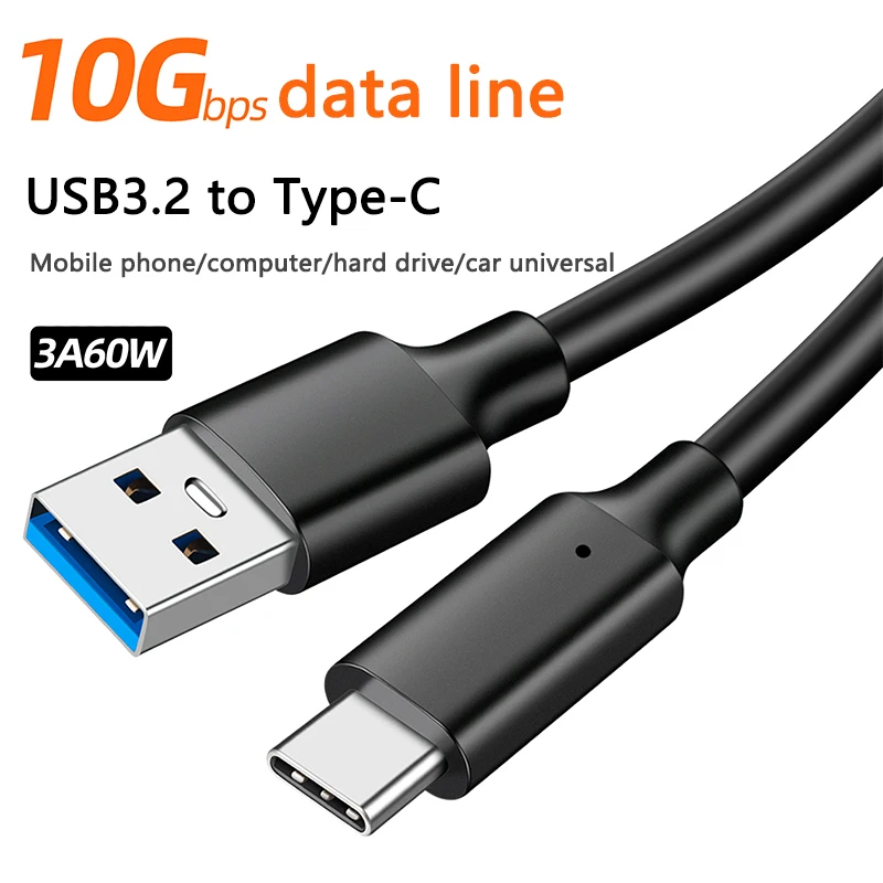 

USB3.2 10Gbps Cable USB Type A to USB C 3.2 Gen2 Cable Data Transfer USB C SSD Hard Disk Cable 3A 60W Fast Charging 1m 1.5m