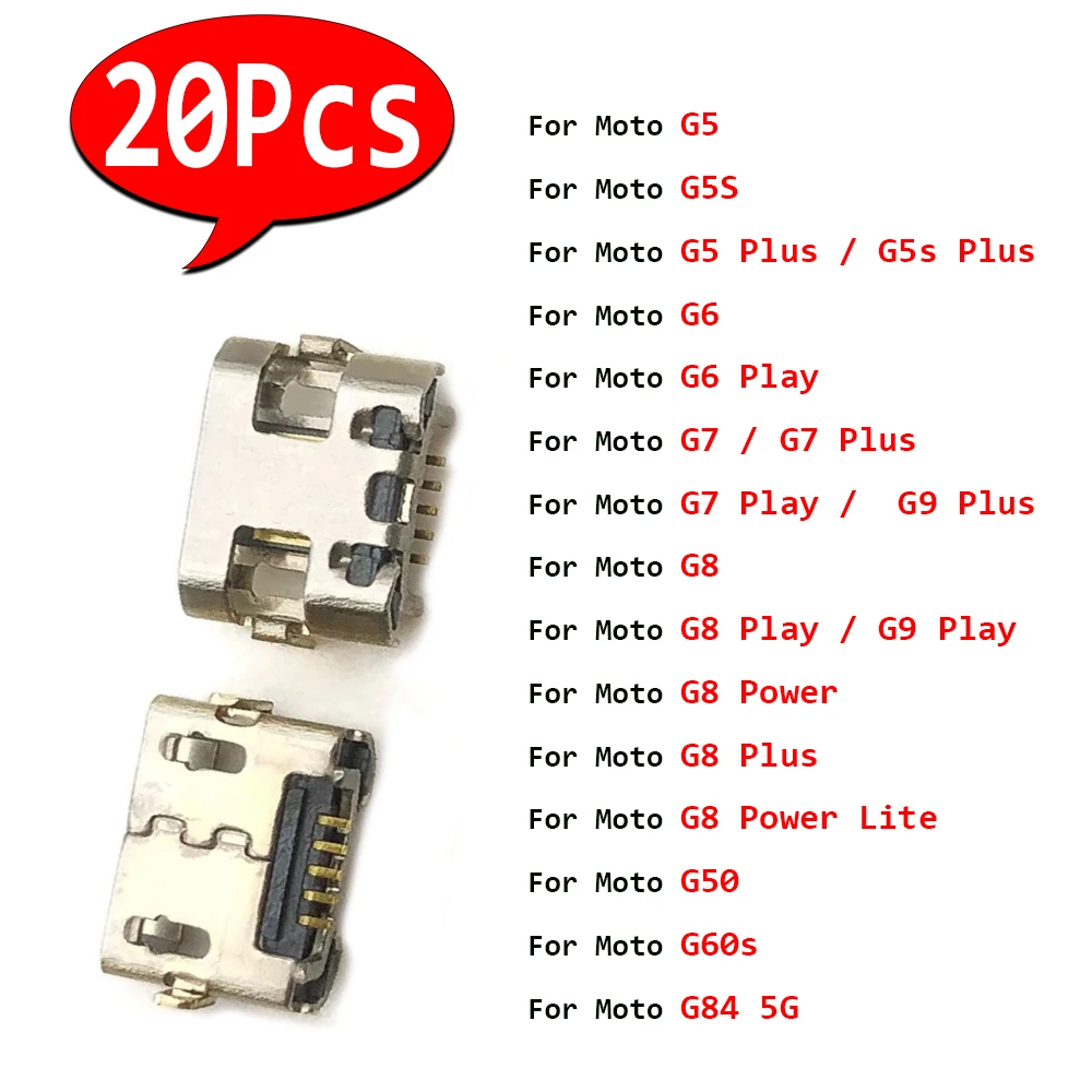 20Pcs，Micro USB Connector Charging Port Jack Plug For Moto G5 G5S G5S G6 G7 Plus G9 Play  G8 Power Lite G50 G60S