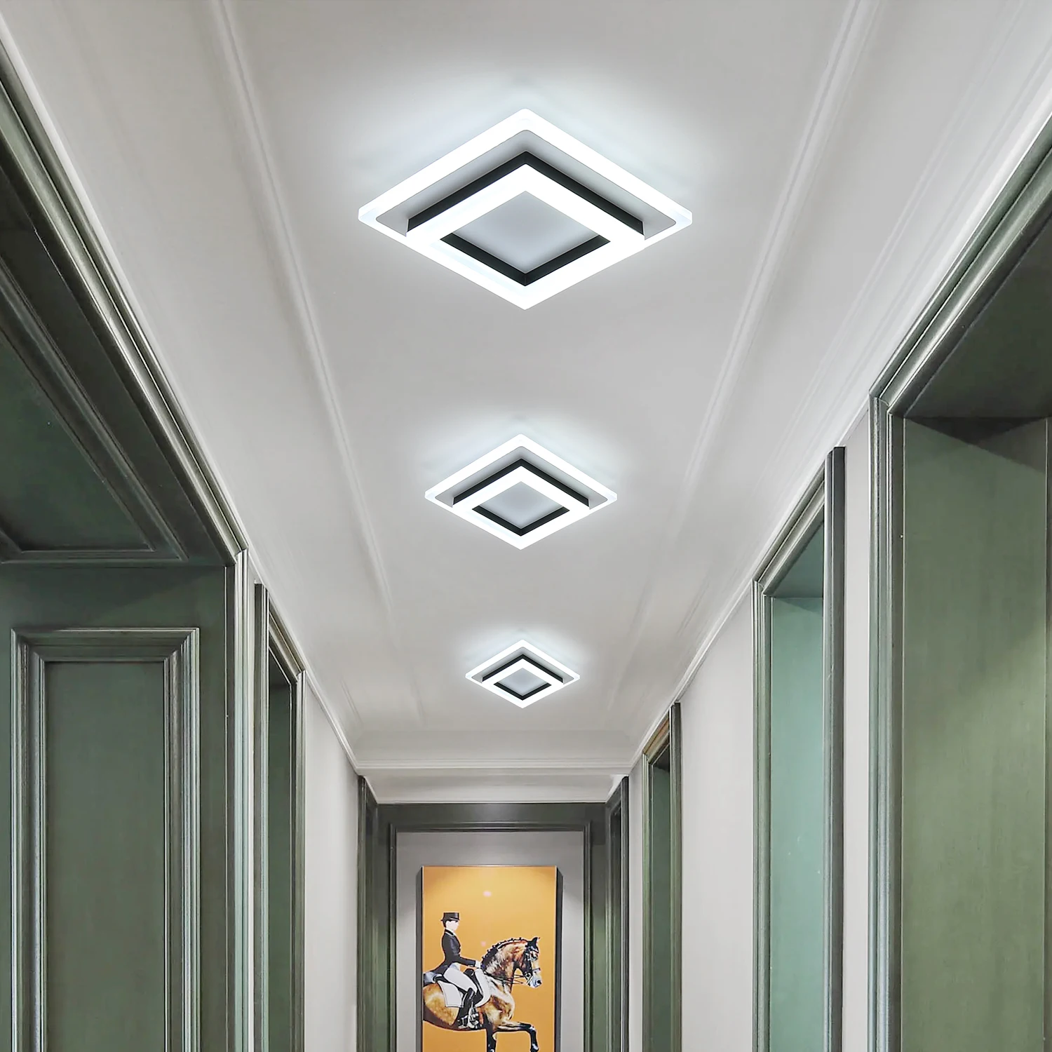 JIANKELONG Modern LED Square Ceiling Lamps 24W, Acrylic Ceiling Light for Bathroom, Hallway, Bedroom, Cool White Light 6500K